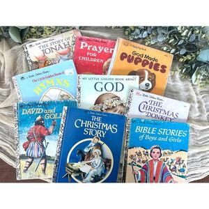 Vintage Little Golden Book Lot Christmas Religious themed God Jonah‎ bible